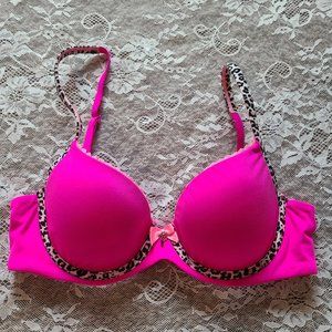 VS Body by Victoria Lined Demi Bra Bright Pink Fuchsia and Leopard Print 32C